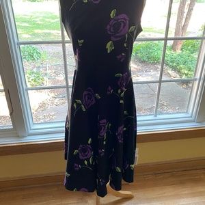 Women's cotton stretch black/purple floral dress
